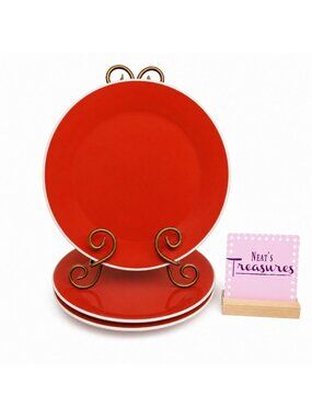 Room Essentials ANGLED RIM ORANGE FLAME White Trim Stoneware Dinner Plates Set 3